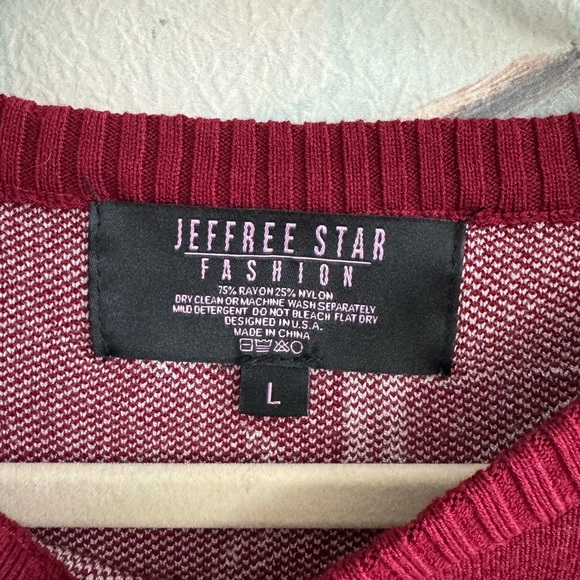 JEFFREE STAR Fashion Maroon Knit Crewneck Pullover Sweater Size Lg - Picture 7 of 9